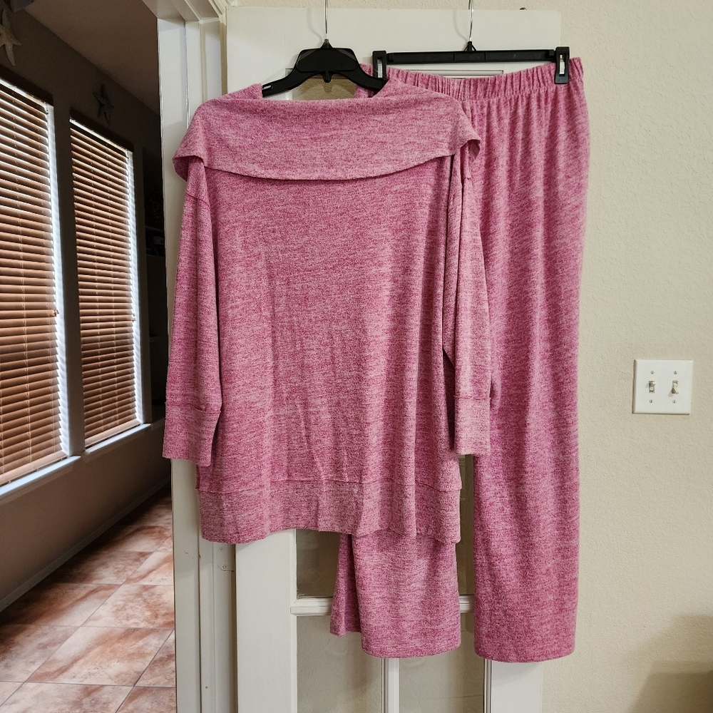 Dear Scarlett Lounge Set Plus 2X Pink Cowl Neck Buttery Soft Travel Loungewear - Picture 2 of 16